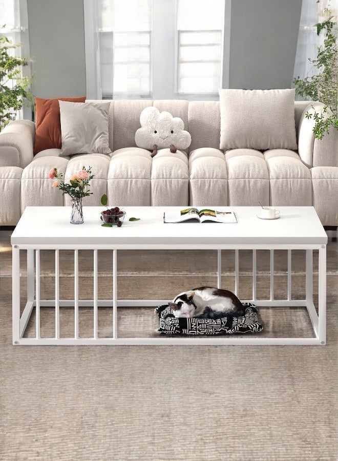 Mobellya Modern Rectangular Coffee Table with Open Storage and Metal Frame - Image 3